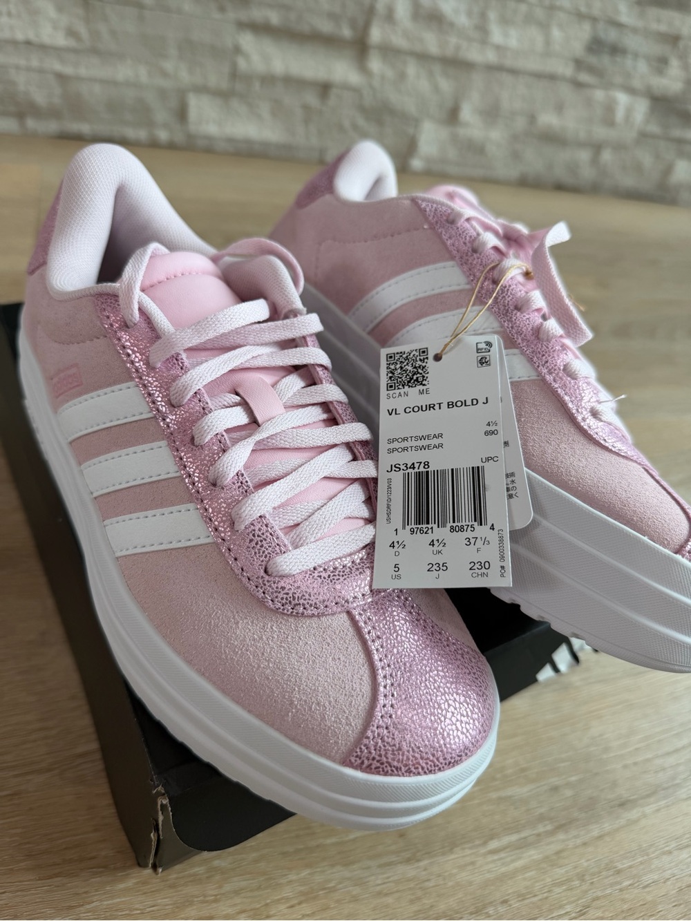 adidas VL Court Bold Platform Sneakers in Pink and White
